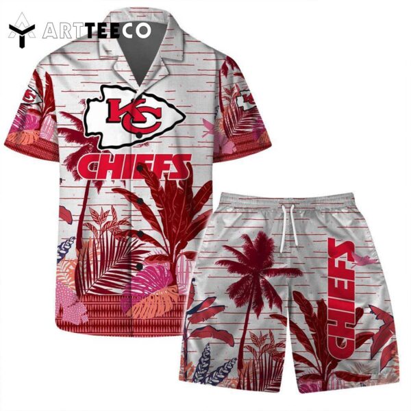 Kansas City Chiefs Team Logo Pattern Aloha Colorful Retro Hawaiian Shirt and Shorts Set