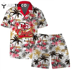 Kansas City Chiefs Team Logo Pattern Flamingo Hibiscus Hawaiian Shirt and Shorts Set