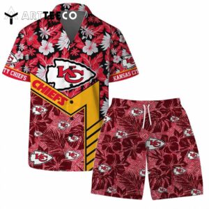 Kansas City Chiefs Team Logo Pattern Hibiscus Flower Hawaiian Shirt and Shorts Set