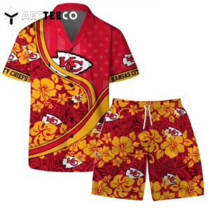Kansas City Chiefs Team Logo Pattern Us Flag Hawaiian Shirt and Shorts Set