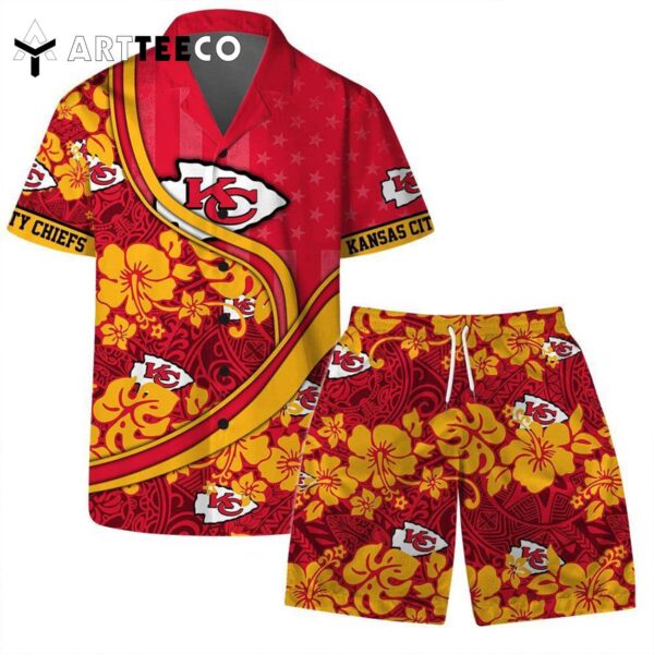 Kansas City Chiefs Team Logo Pattern Us Flag Hawaiian Shirt and Shorts Set
