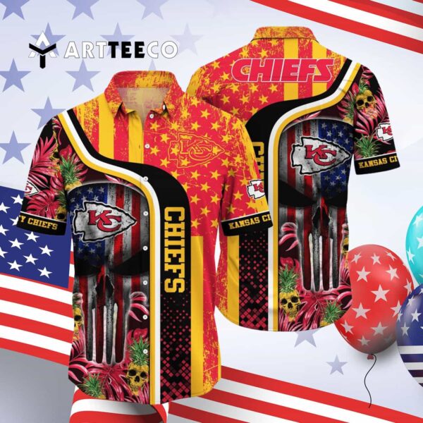 Kansas City Chiefs Us Flag Skull Hawaiian Shirt 4