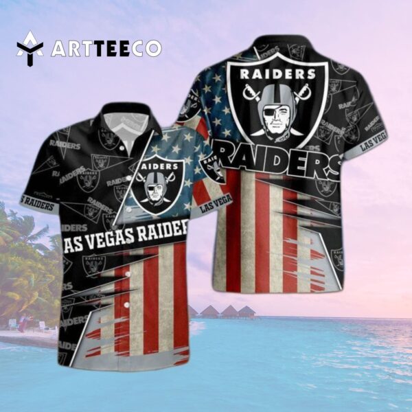 Las Vegas Raiders American Flag Logo Hawaiian Shirt 2