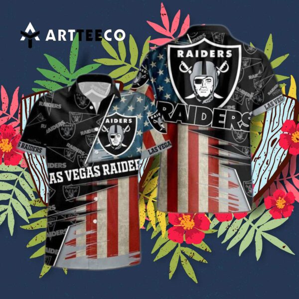 Las Vegas Raiders American Flag Logo Hawaiian Shirt 3