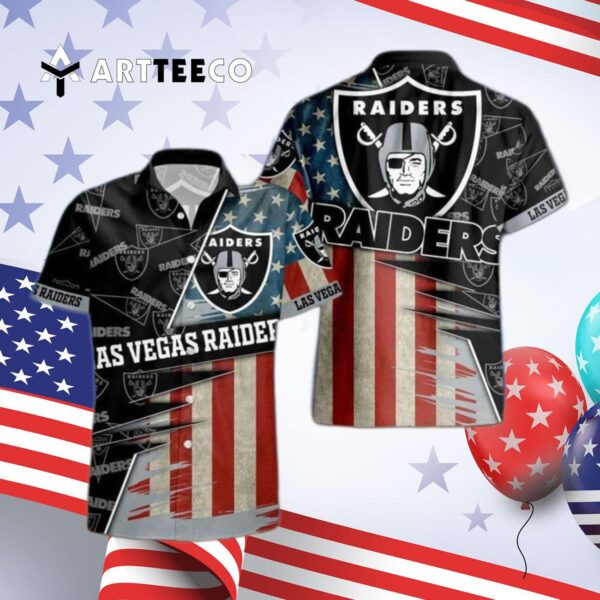 Las Vegas Raiders American Flag Logo Hawaiian Shirt 4