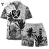 Las Vegas Raiders Team Logo Pattern Aloha Colorful Retro Hawaiian Shirt and Shorts Set