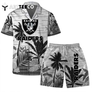 Las Vegas Raiders Team Logo Pattern Aloha Colorful Retro Hawaiian Shirt and Shorts Set