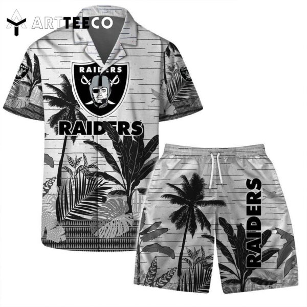 Las Vegas Raiders Team Logo Pattern Aloha Colorful Retro Hawaiian Shirt and Shorts Set