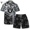 Las Vegas Raiders Team Logo Pattern Hibiscus Flower Hawaiian Shirt and Shorts Set