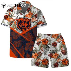 Lets Go Chicago Bears Team Logo Pattern Hawaiian Shirt and Shorts Set