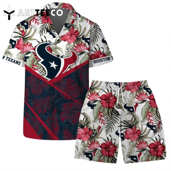 Lets Go Houston Texans Team Logo Pattern Hawaiian Shirt and Shorts Set