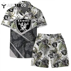 Lets Go Las Vegas Raiders Team Logo Pattern Hawaiian Shirt and Shorts Set