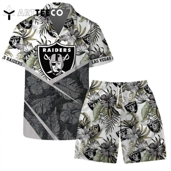 Lets Go Las Vegas Raiders Team Logo Pattern Hawaiian Shirt and Shorts Set