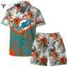 Lets Go Miami Dolphins Team Logo Pattern Hawaiian Shirt and Shorts Set