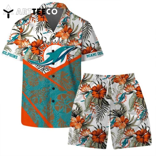 Lets Go Miami Dolphins Team Logo Pattern Hawaiian Shirt and Shorts Set