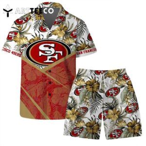 Lets Go San Francisco 49ers Team Logo Pattern Hawaiian Shirt and Shorts Set