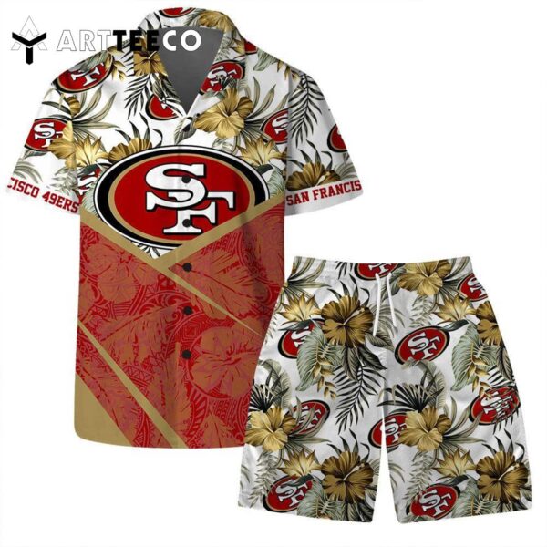 Lets Go San Francisco 49ers Team Logo Pattern Hawaiian Shirt and Shorts Set