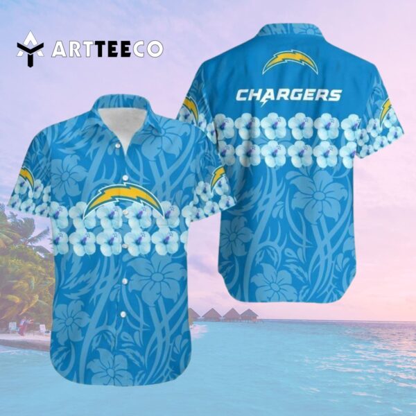 Los Angeles Chargers Flower And Logo Hawaiian Shirt 2