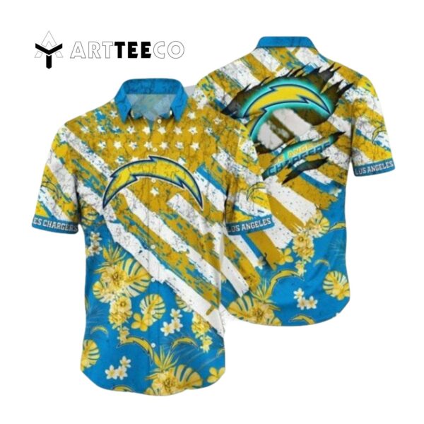 Los Angeles Chargers Gold Flowers Blue Hawaiian Shirt 1