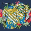 Los Angeles Chargers Gold Flowers Blue Hawaiian Shirt 3