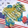 Los Angeles Chargers Gold Flowers Blue Hawaiian Shirt 4