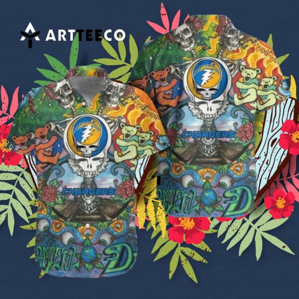 Los Angeles Chargers Grateful Dead Nfl Hawaiian Shirt 3