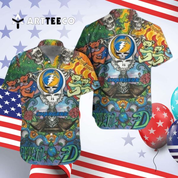 Los Angeles Chargers Grateful Dead Nfl Hawaiian Shirt 4