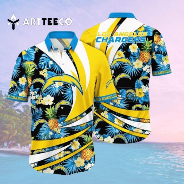 Los Angeles Chargers Ocean Waves Aloha Hawaiian Shirt 2