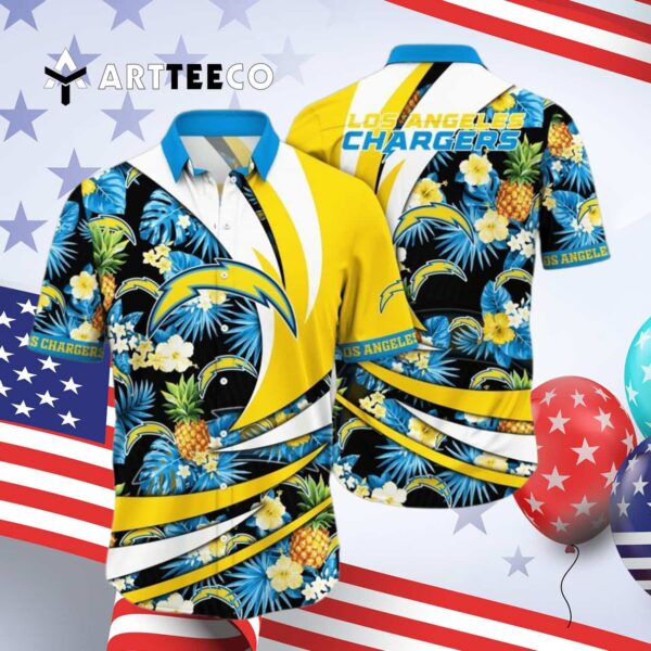 Los Angeles Chargers Ocean Waves Aloha Hawaiian Shirt 4