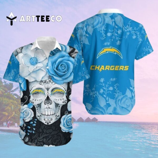 Los Angeles Chargers Skull Nfl Hawaiian Shirt 2