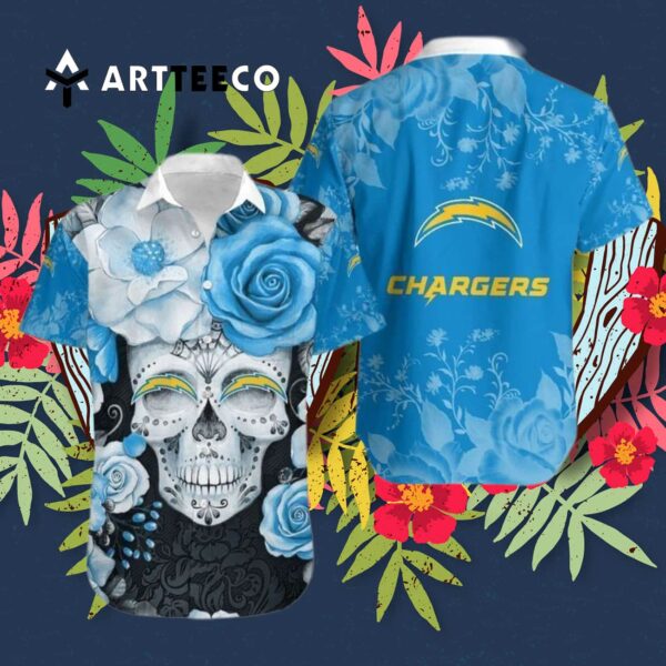 Los Angeles Chargers Skull Nfl Hawaiian Shirt 3