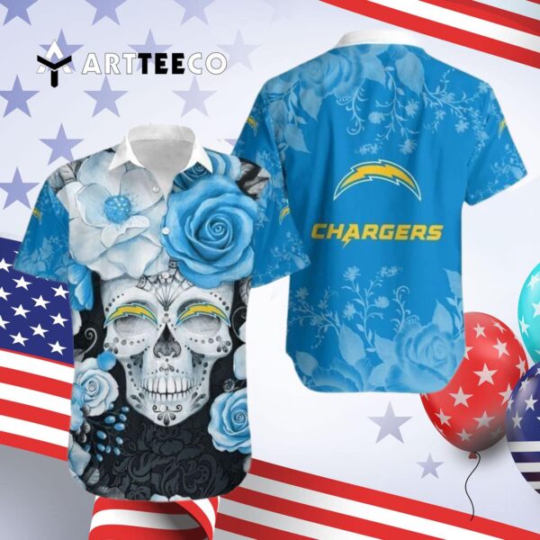 Los Angeles Chargers Skull Nfl Hawaiian Shirt 4