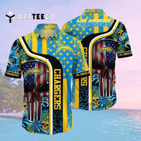 Los Angeles Chargers Skull Tropical Hawaiian Shirt 2