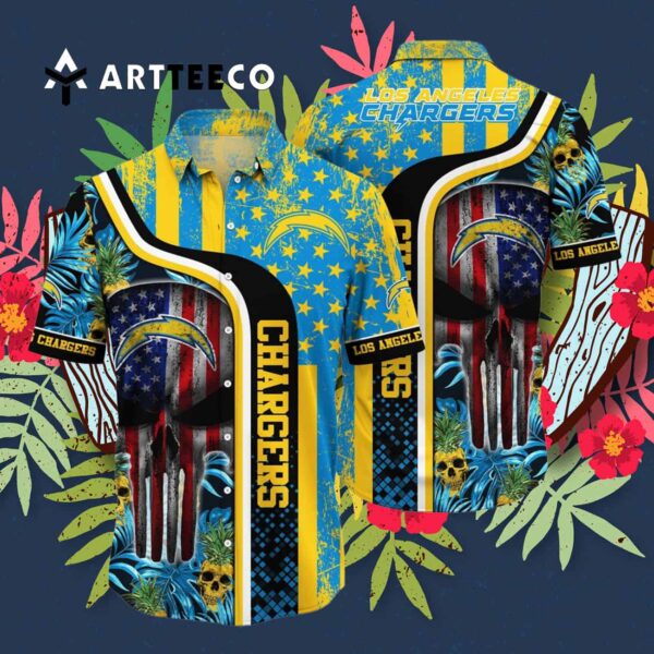 Los Angeles Chargers Skull Tropical Hawaiian Shirt 3