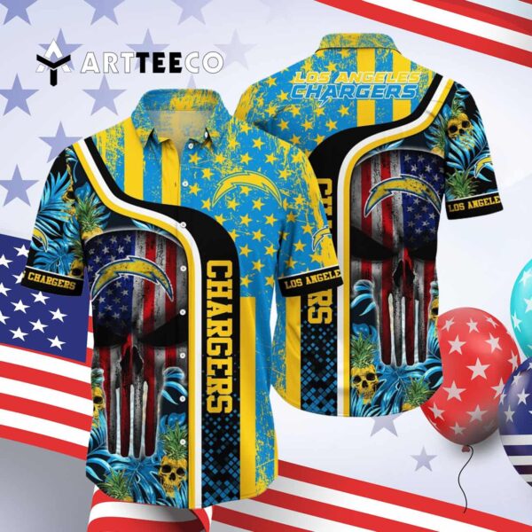 Los Angeles Chargers Skull Tropical Hawaiian Shirt 4