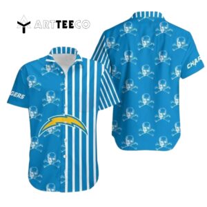 Los Angeles Chargers Stripes And Skull Hawaiian Shirt 1