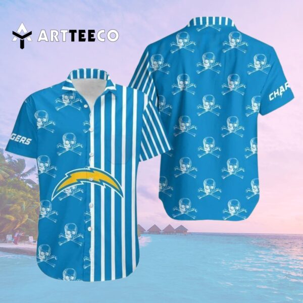 Los Angeles Chargers Stripes And Skull Hawaiian Shirt 2