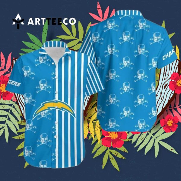 Los Angeles Chargers Stripes And Skull Hawaiian Shirt 3