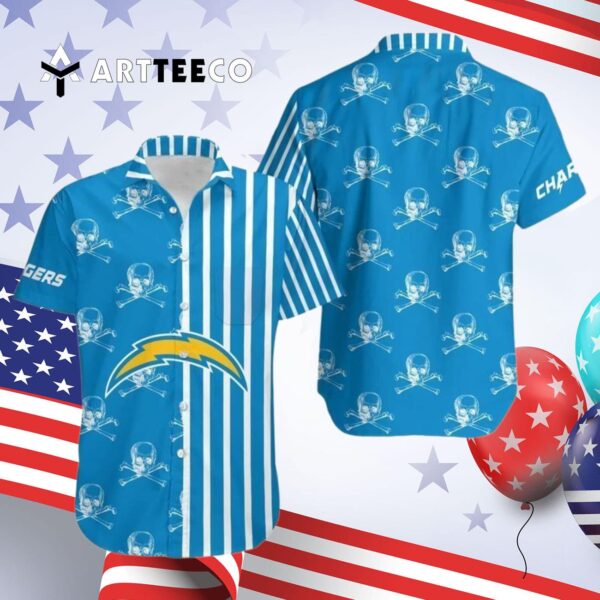 Los Angeles Chargers Stripes And Skull Hawaiian Shirt 4