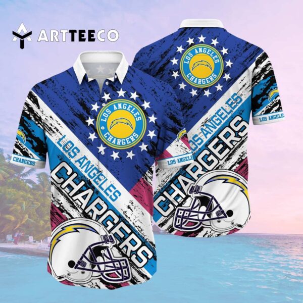 Los Angeles Chargers Us Flag Hawaiian Shirt 2