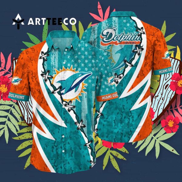 Miami Dolphins America Flag Camo Hawaiian Shirt 3