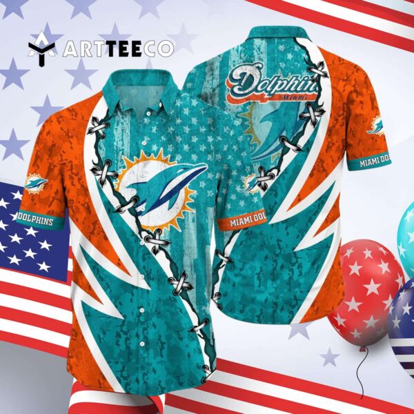 Miami Dolphins America Flag Camo Hawaiian Shirt 4