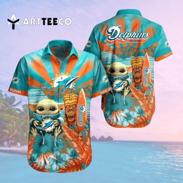 Miami Dolphins Baby Yoda Hawaiian Shirt 2