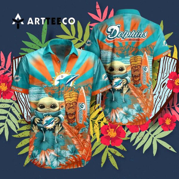 Miami Dolphins Baby Yoda Hawaiian Shirt 3