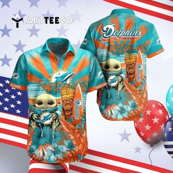 Miami Dolphins Baby Yoda Hawaiian Shirt 4