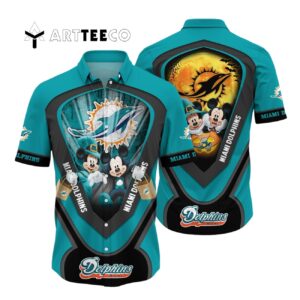 Miami Dolphins Mickey And Minnie Big Moon Hawaiian Shirt 1