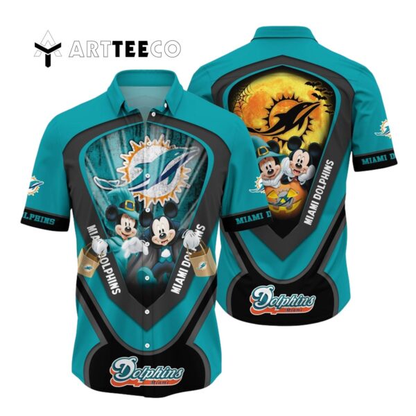 Miami Dolphins Mickey And Minnie Big Moon Hawaiian Shirt 1