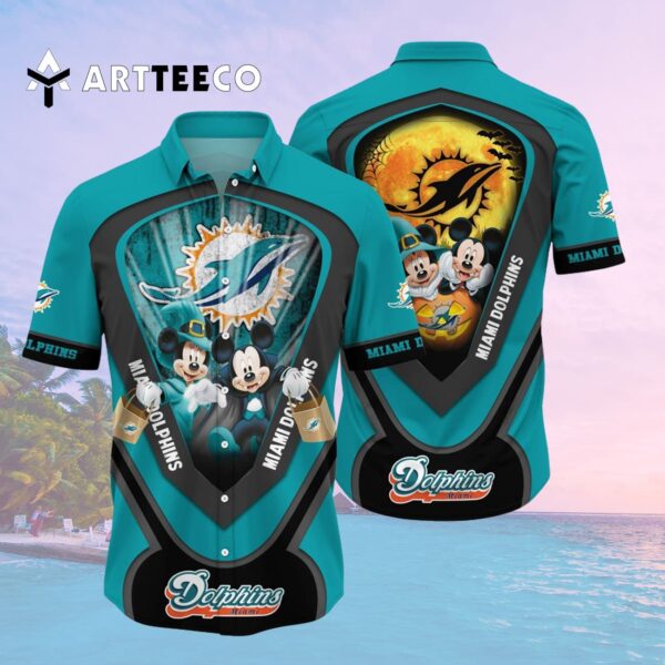 Miami Dolphins Mickey And Minnie Big Moon Hawaiian Shirt 2