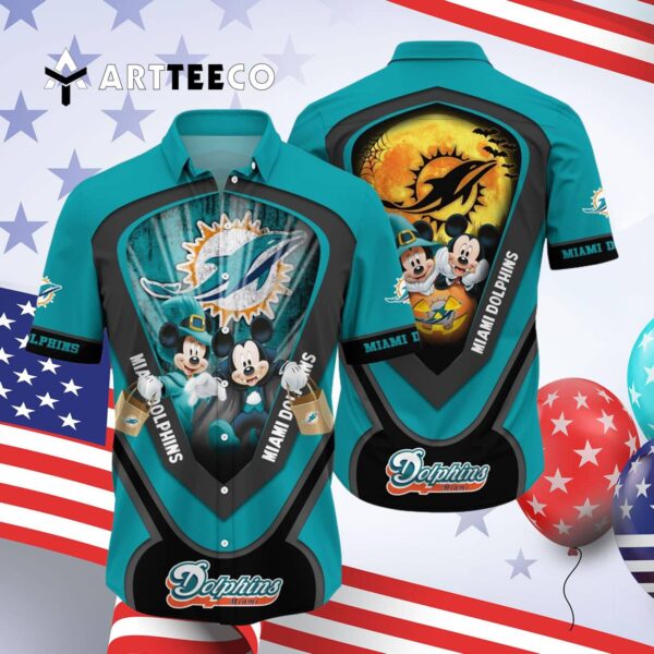 Miami Dolphins Mickey And Minnie Big Moon Hawaiian Shirt 4