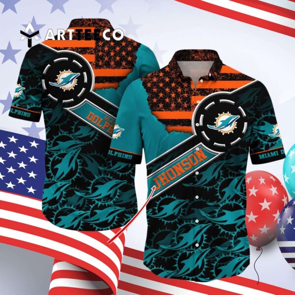 Miami Dolphins Personalized America Flag Hawaiian Shirt 4